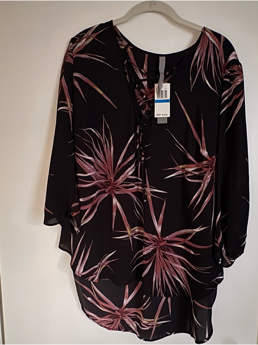 Melissa McCarthy Seven7 Black Tunic with Pink Palm Print
